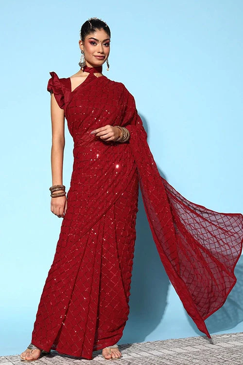 Stylish Red Georgette Saree for Weddings – Shop Online