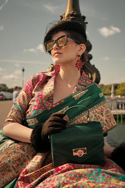 Kashmiri Zari Weaving Satin Silk Saree for Women