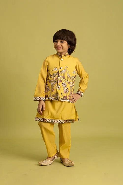 Haldi Yellow Koti Kurta Set for Kids Festival Wear