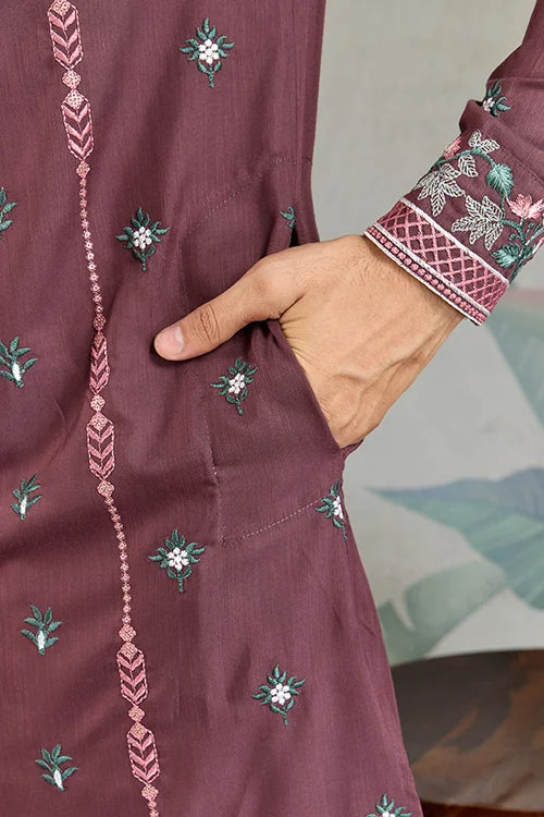 Embroidered Pastel Chocolate Kurta for Men Wear