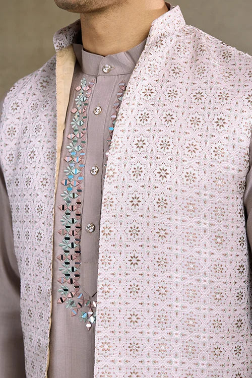 Designer Lavender Kurta & Open Koti for Men
