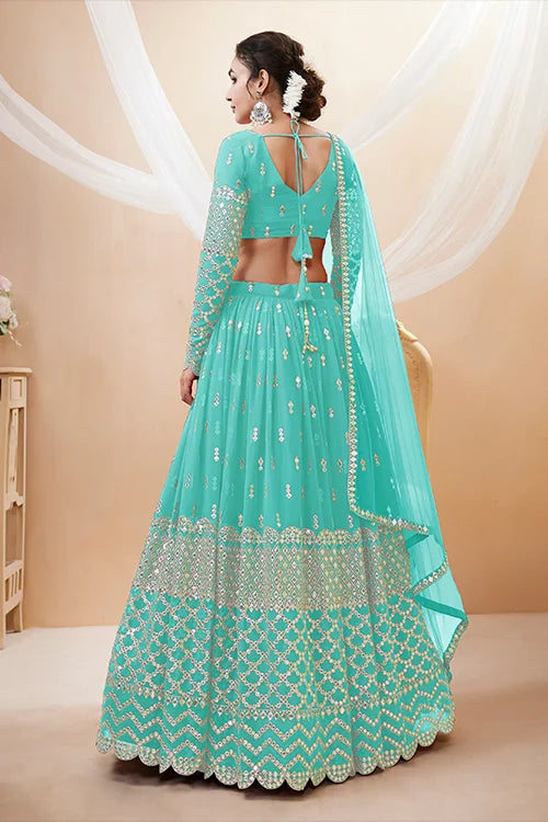 Sky Blue Georgette Embroidered Wedding Lehenga Choli