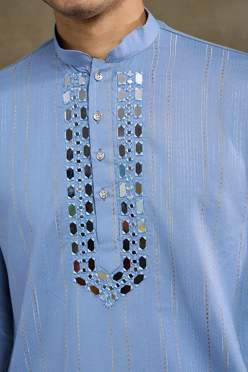 Light Blue Mirror Work Kurta – Elegant & Stylish