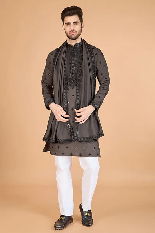 Elegant Brown Viscose Silk Kurta with Sequins – Shubhkalastore