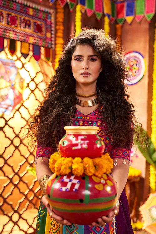 Multi Color Mirror Work Chaniya Choli for Navratri