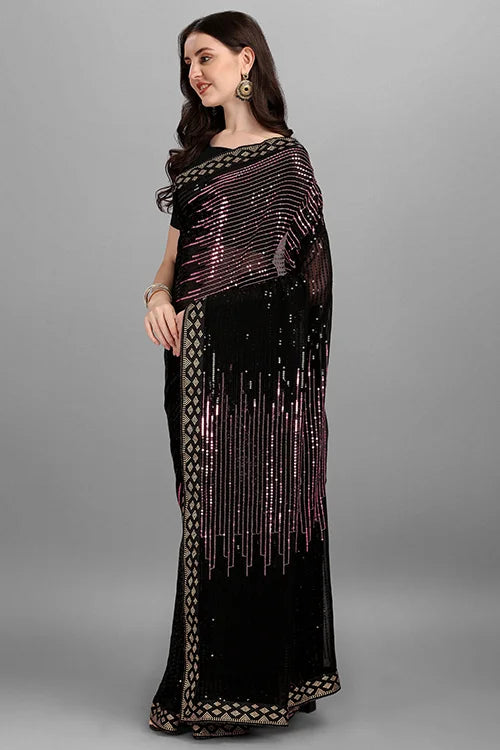 Heavy Designer Onion Shade Saree with Sequence Work