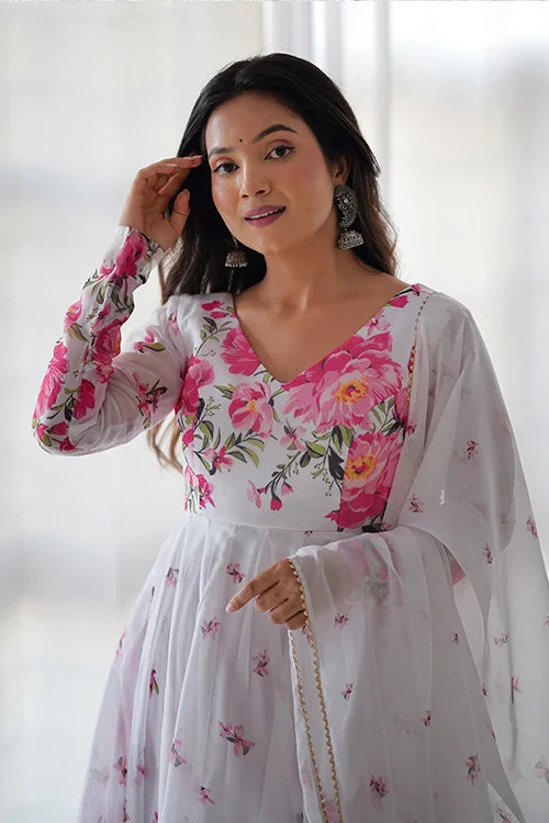 Organza Silk Full Flair Kali Pattern Anarkali Suit with Dupatta