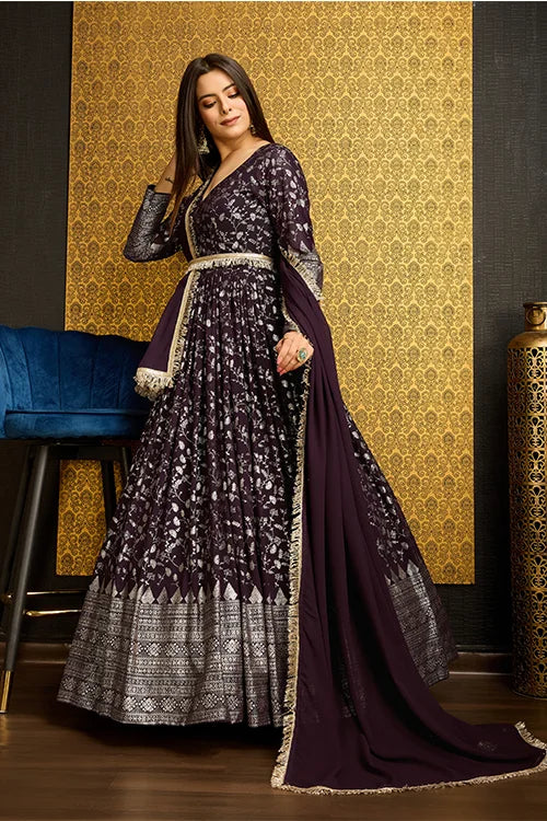 Foil Work Georgette Festival Wear Gown With Dupatta