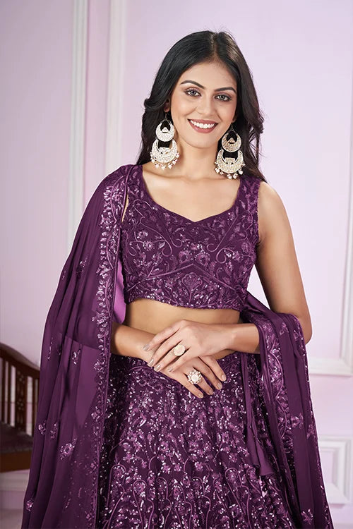 Designer Purple Wedding Lehenga Choli with Dupatta