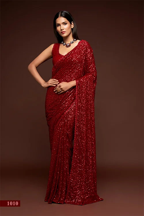 Ruby Red Color Bollywood Designer Saree Online | Shop Now