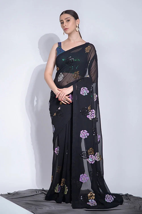 Black Heavy Georgette Bollywood Saree with Sequin Work