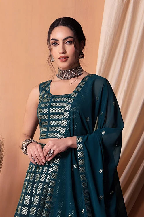 Teal Blue Bollywood Georgette Lehenga Choli Online
