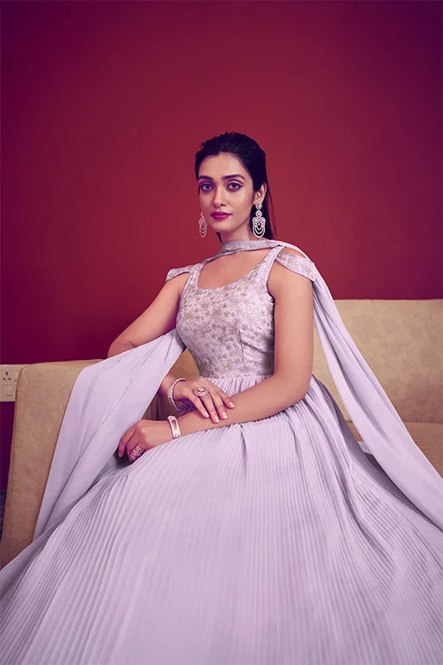 Lavender Georgette Embroidered Ready To Ship Long Gown Collection