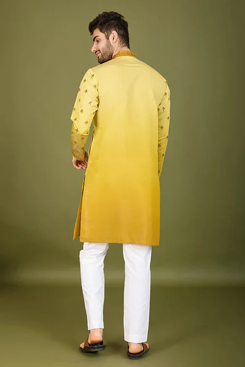 Designer Ombre Yellow Silk Kurta for Men | Shubh Kala