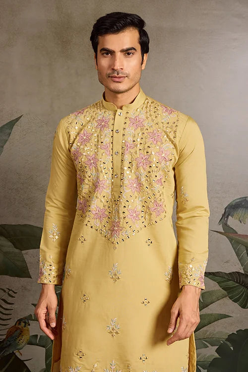 Haldi Special Outfit Mirror Work Mens Kurta Set