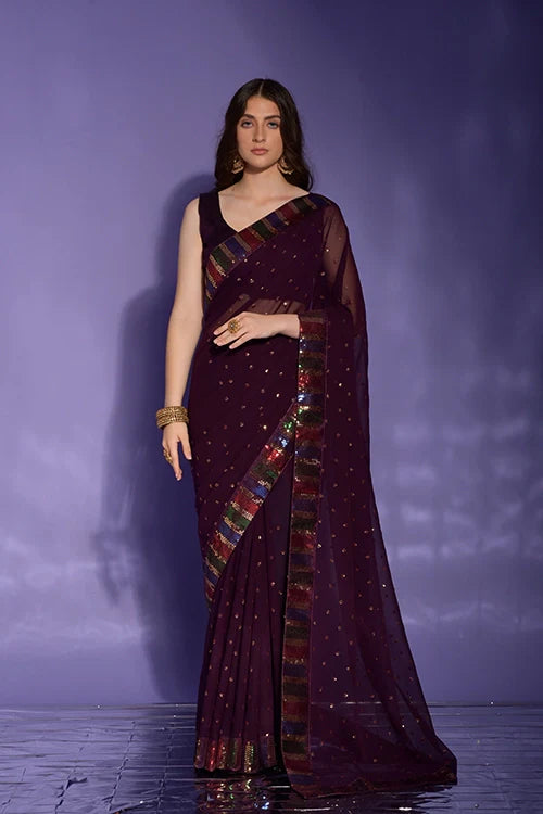 Stylish Maroon Saree with Butti Work Border