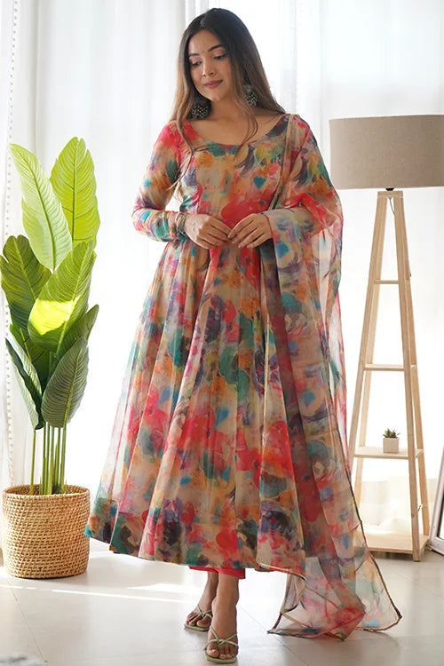 Ready to wear full flair Anarkali gown with dupatta set