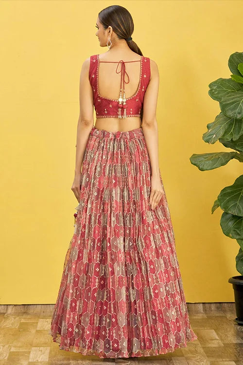 Designer Brown Thread With Sequins Embroidered Lehenga Choli