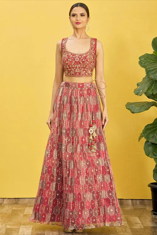 Designer Brown Thread With Sequins Embroidered Lehenga Choli