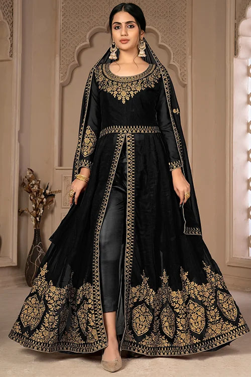 Designer Faux Georgette Zari Embroidered With Diamond Work Dresses