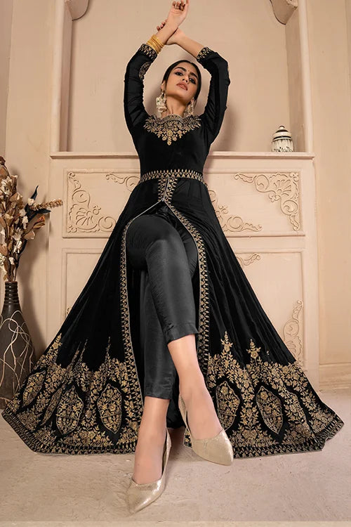Designer Faux Georgette Zari Embroidered With Diamond Work Dresses