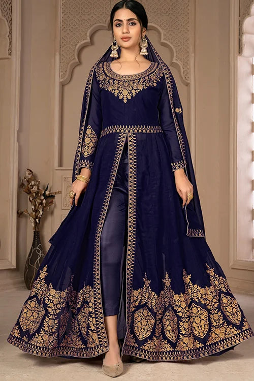 Designer Faux Georgette Zari Embroidered With Diamond Work Dresses