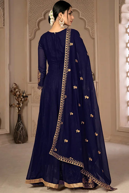 Designer Faux Georgette Zari Embroidered With Diamond Work Dresses
