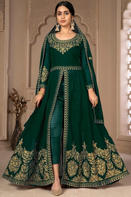 Designer Faux Georgette Zari Embroidered With Diamond Work Dresses