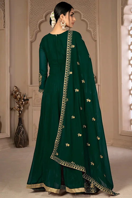 Designer Faux Georgette Zari Embroidered With Diamond Work Dresses