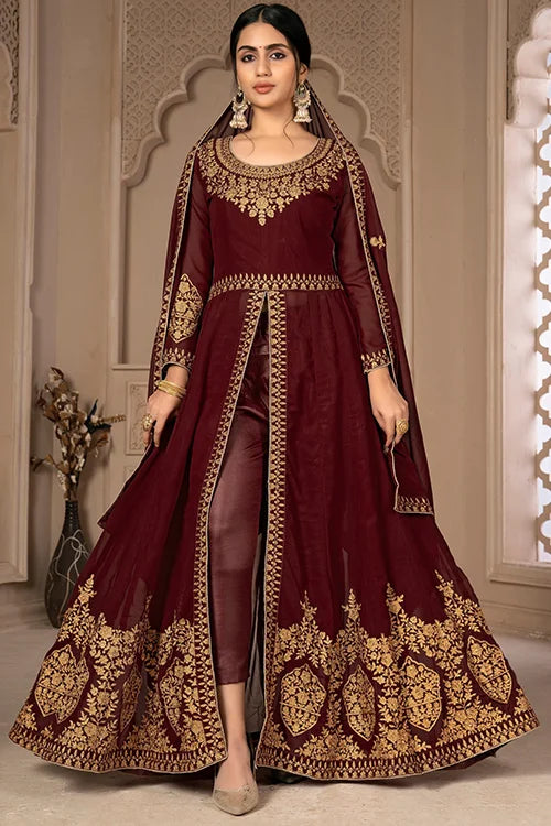 Designer Faux Georgette Zari Embroidered With Diamond Work Dresses