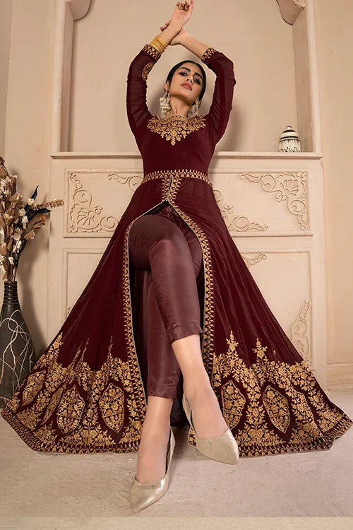 Designer Faux Georgette Zari Embroidered With Diamond Work Dresses