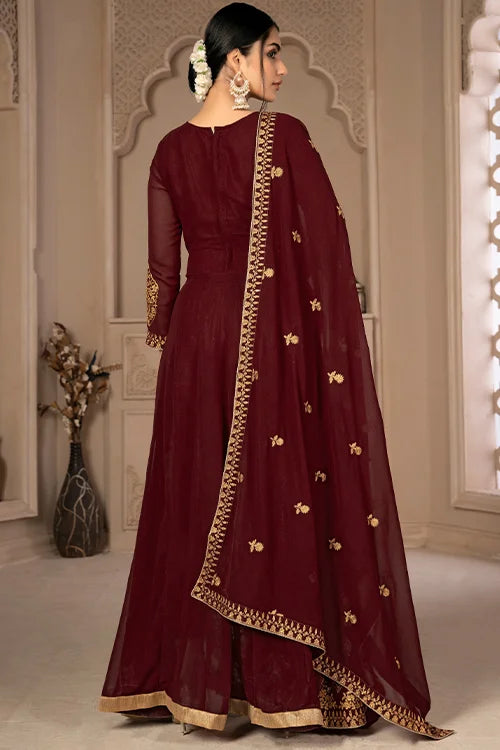 Designer Faux Georgette Zari Embroidered With Diamond Work Dresses
