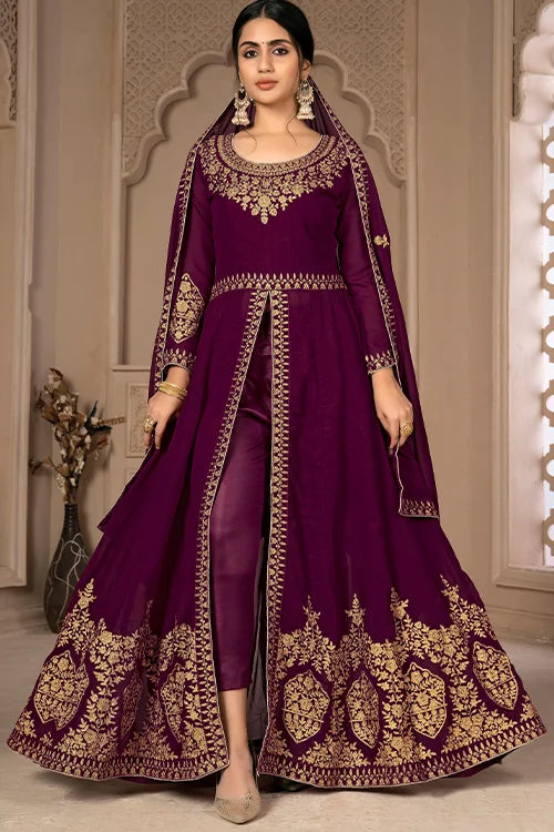Designer Faux Georgette Zari Embroidered With Diamond Work Dresses