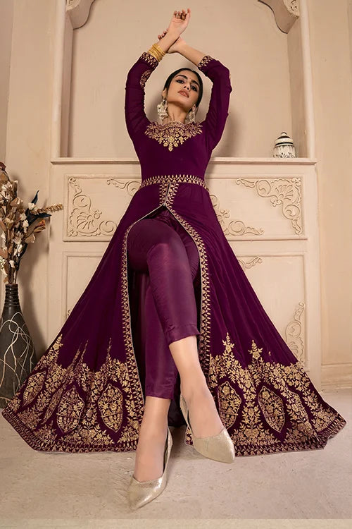 Designer Faux Georgette Zari Embroidered With Diamond Work Dresses