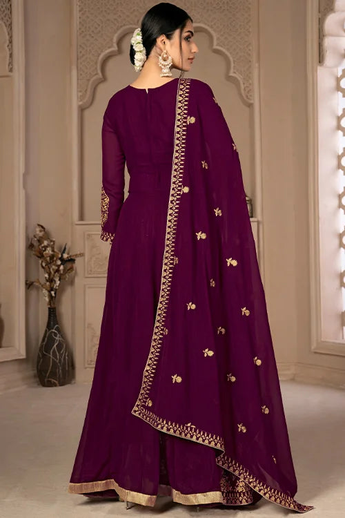 Designer Faux Georgette Zari Embroidered With Diamond Work Dresses