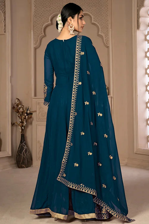 Designer Faux Georgette Zari Embroidered With Diamond Work Dresses