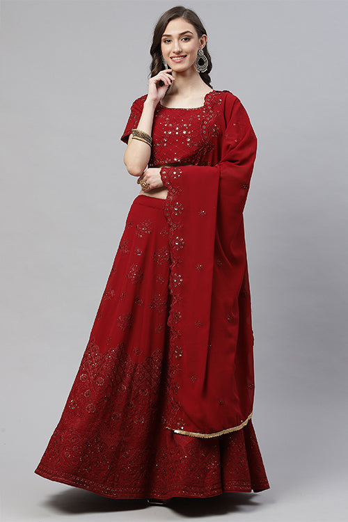 Designer Georgette Thread With Sequins Embroidered Lehenga Choli