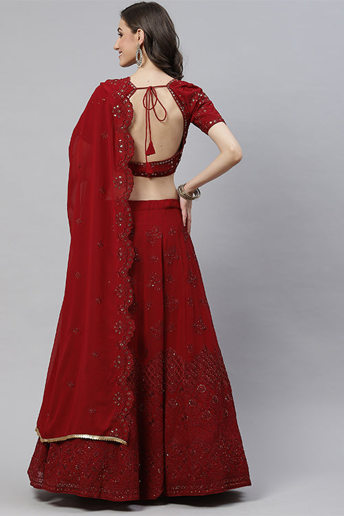 Designer Georgette Thread With Sequins Embroidered Lehenga Choli