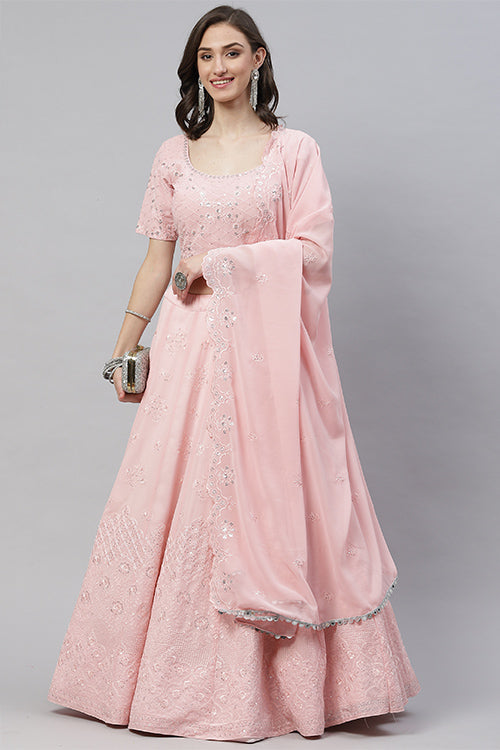 Designer Georgette Thread With Sequins Embroidered Lehenga Choli