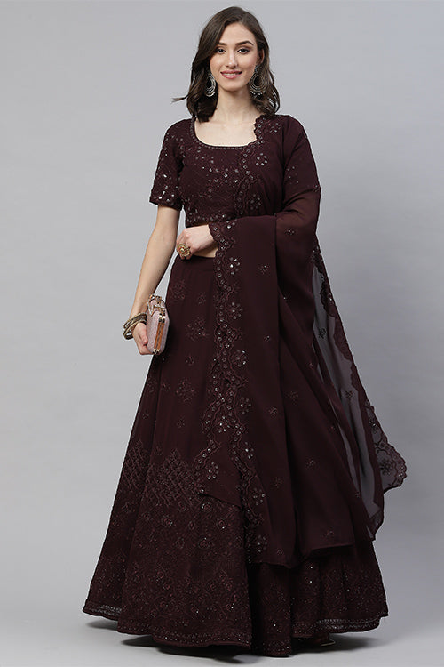 Designer Georgette Thread With Sequins Embroidered Lehenga Choli