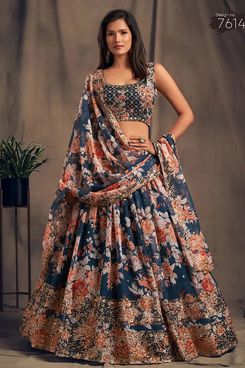 Dove Blue Bridal Lehenga Choli with Dupatta | Shubh Kala Store