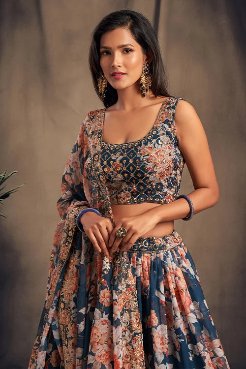 Dove Blue Bridal Lehenga Choli with Dupatta | Shubh Kala Store