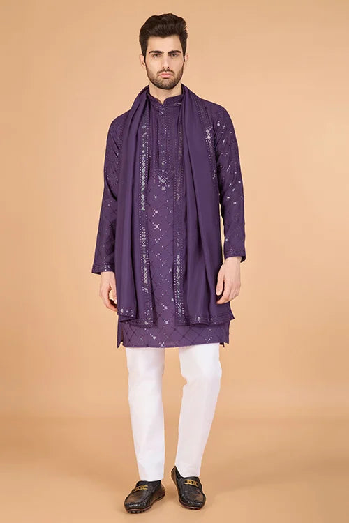 Dusty Purple Latest Branded Kurta for Mens Wear