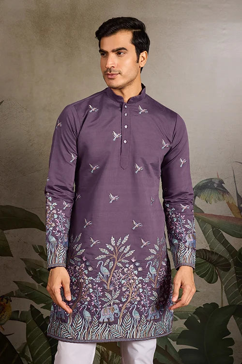 Festive Look Dusty Purple Color Traditional Kurta for Mens