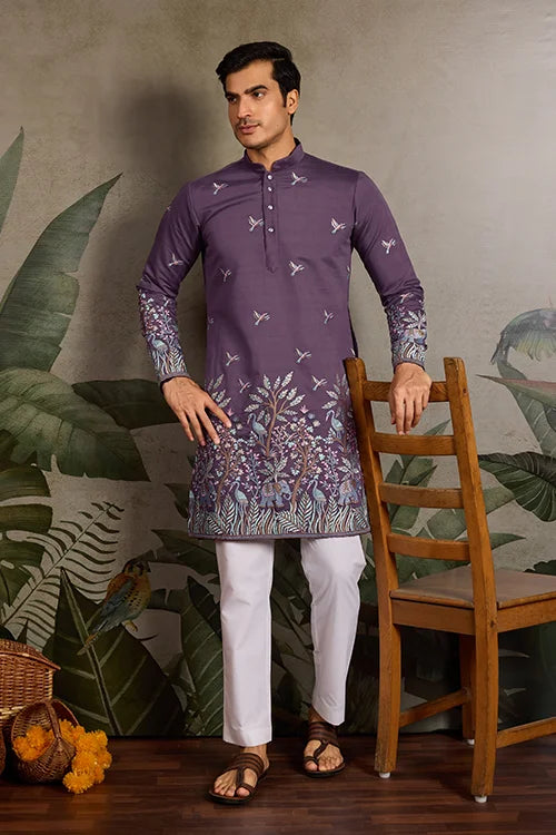Festive Look Dusty Purple Color Traditional Kurta for Mens