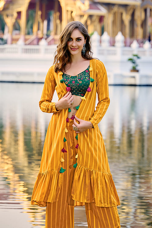 Georgette Three Piece Embroidered Co-Ord Set | Shubhkalastore