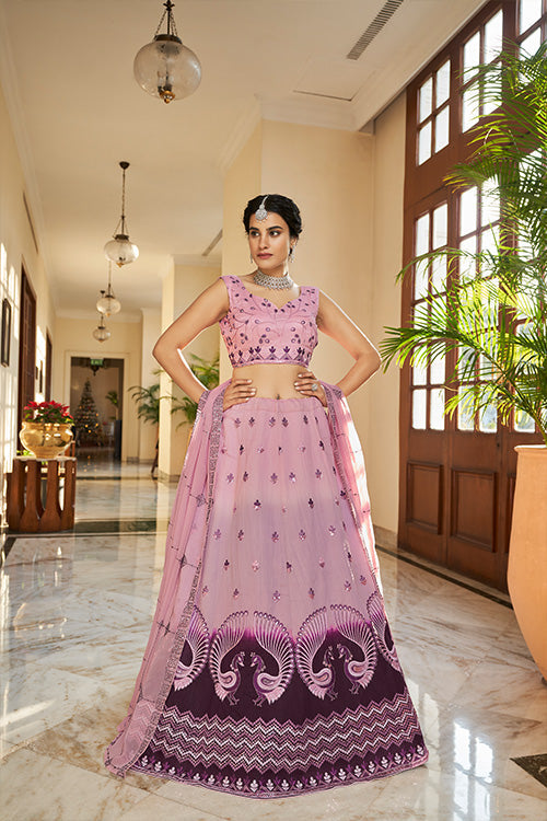 Dusty Pink Sequins Embroidered Lehenga Choli With Thread Work