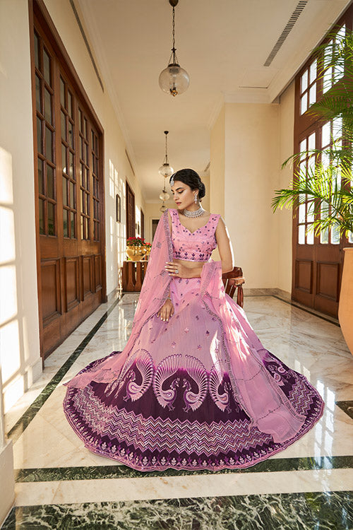 Dusty Pink Sequins Embroidered Lehenga Choli With Thread Work