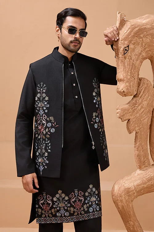 Premium Black Color Special Koti Kurta Set for Mens Wear