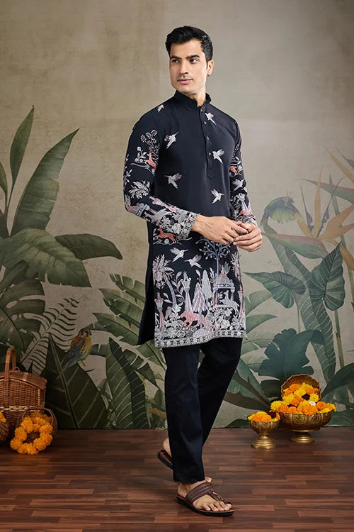 Beautiful Black Viscose Silk Kurta Mens wear Collection